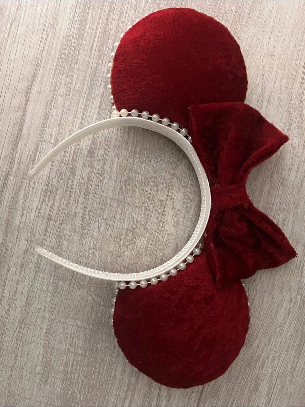 Velvet Bow Mouse Ear Headband - Red